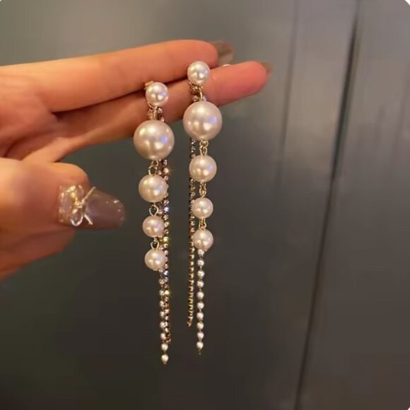 Gold Filled Simulation Pearl Long Drop Earrings - Picture 4 of 8